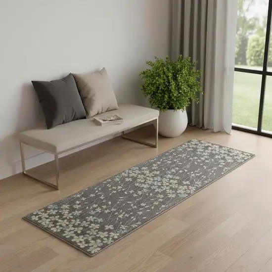 7' Beige And Gray Floral Vines Runner Rug Photo 1