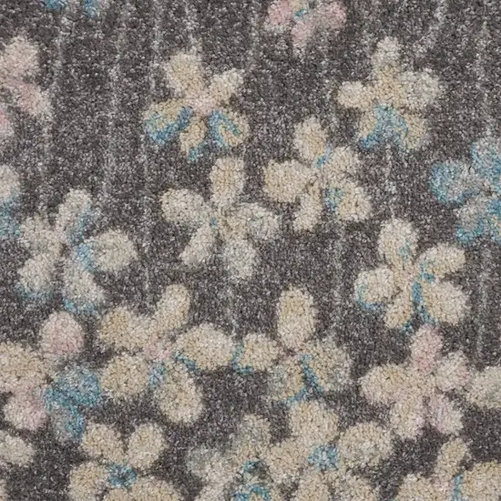 7' Beige And Gray Floral Vines Runner Rug Photo 3