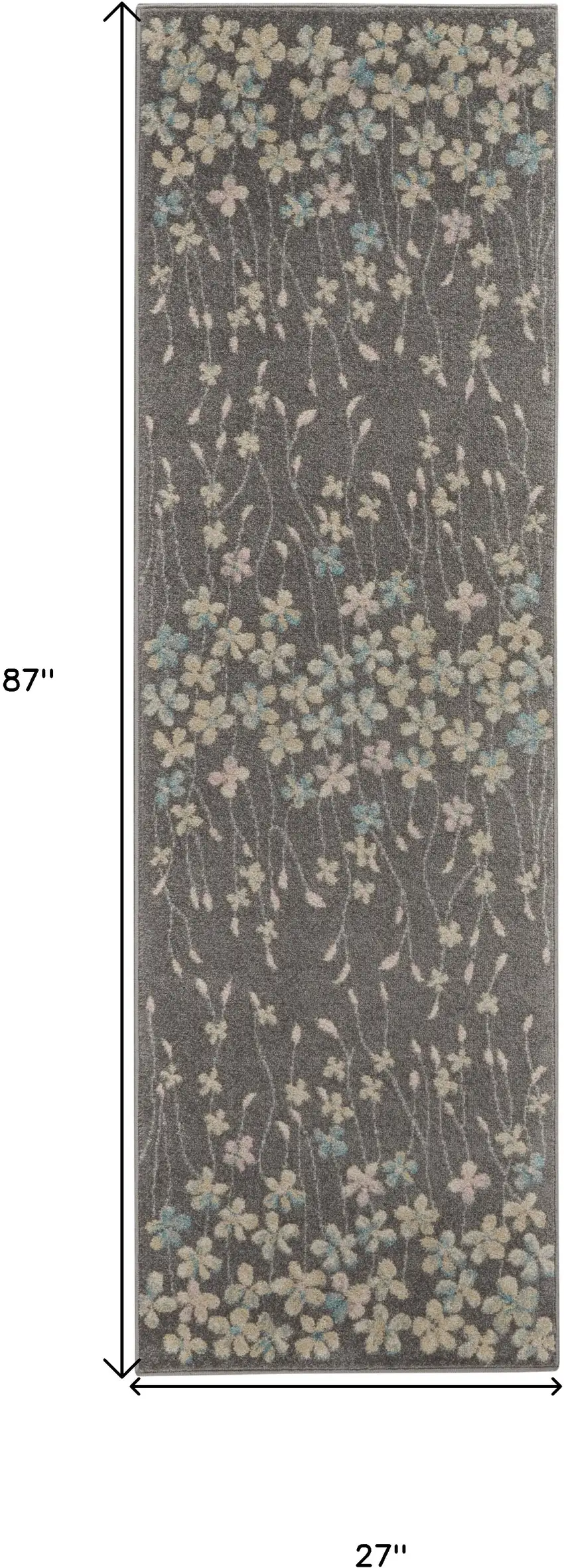 7' Beige And Gray Floral Vines Runner Rug Photo 3