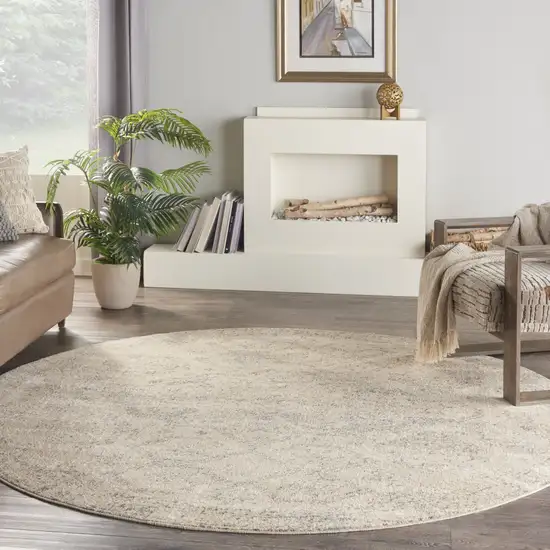 8' Beige And Gray Geometric Distressed Round Rug Photo 6
