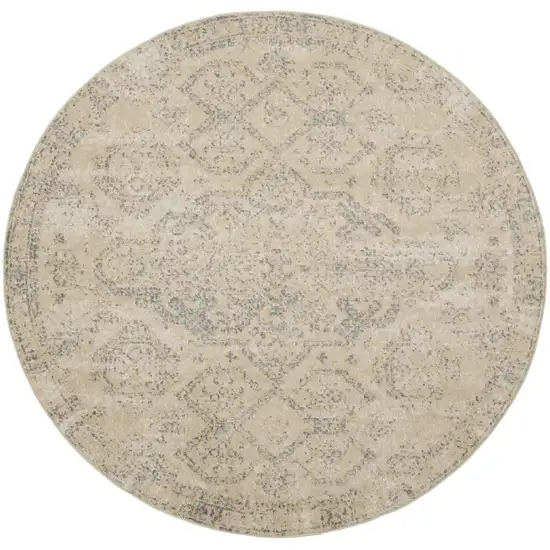 8' Beige And Gray Geometric Distressed Round Rug Photo 5