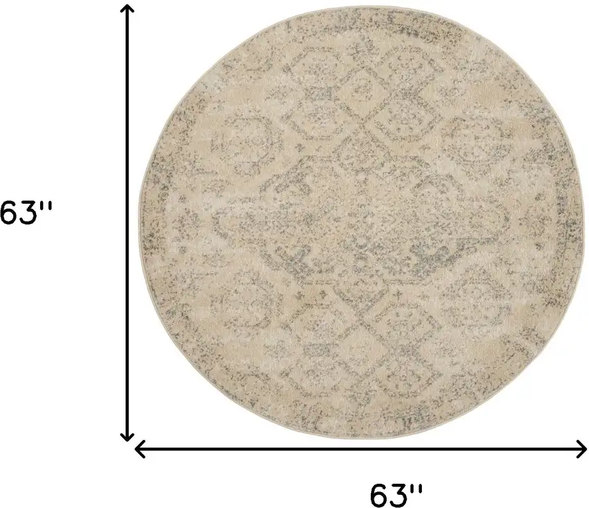 5' Beige And Gray Geometric Distressed Round Rug Photo 3