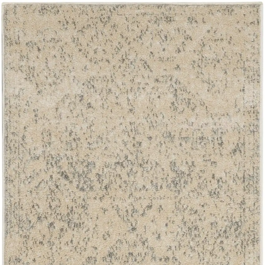 7' Beige And Gray Geometric Distressed Runner Rug Photo 5