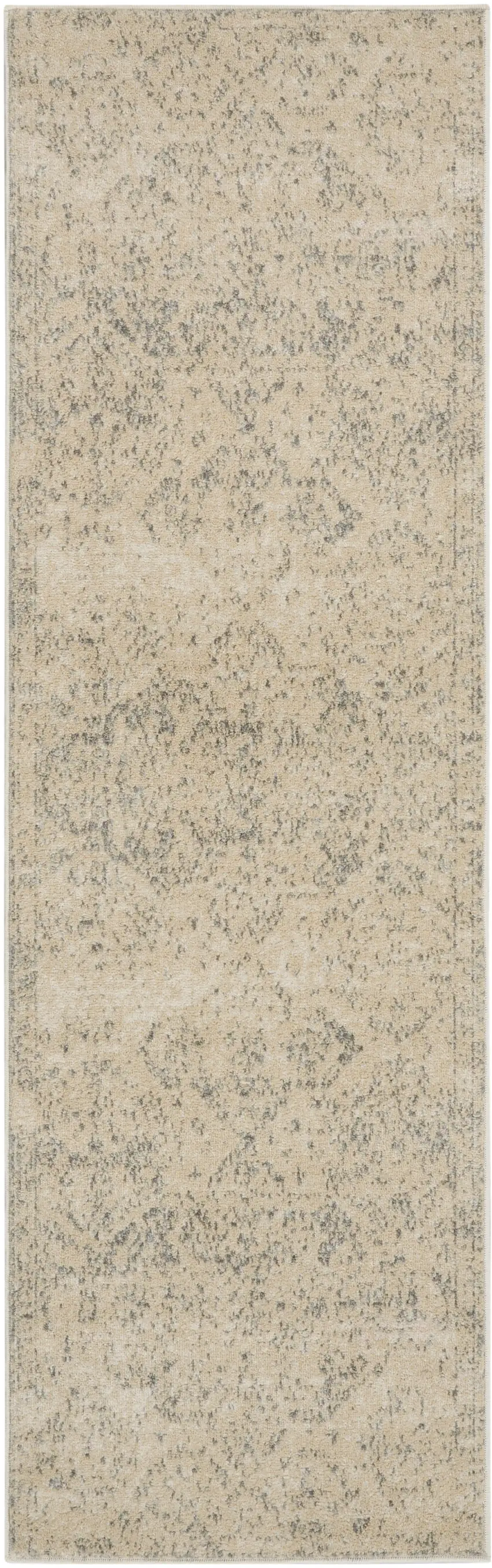 7' Beige And Gray Geometric Distressed Runner Rug Photo 2
