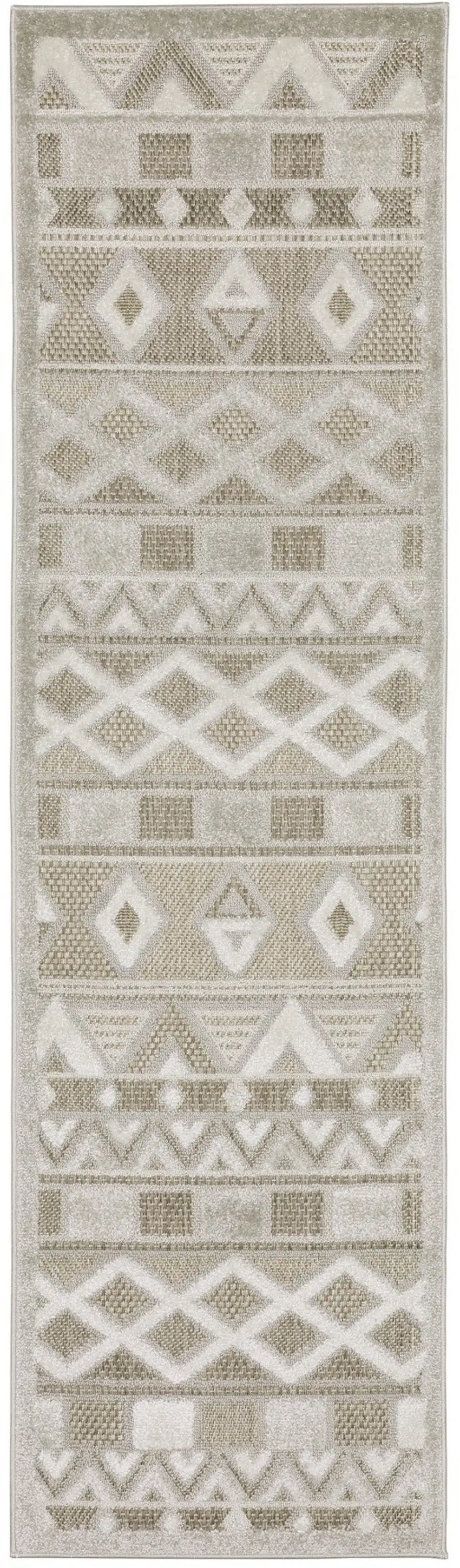 8' Beige And Gray Geometric Runner Rug Photo 4