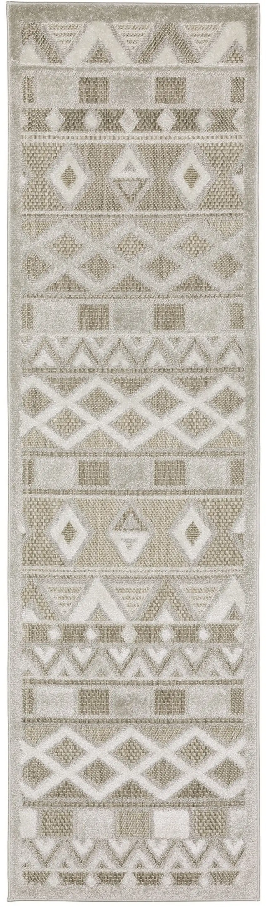 8' Beige And Gray Geometric Runner Rug Photo 2