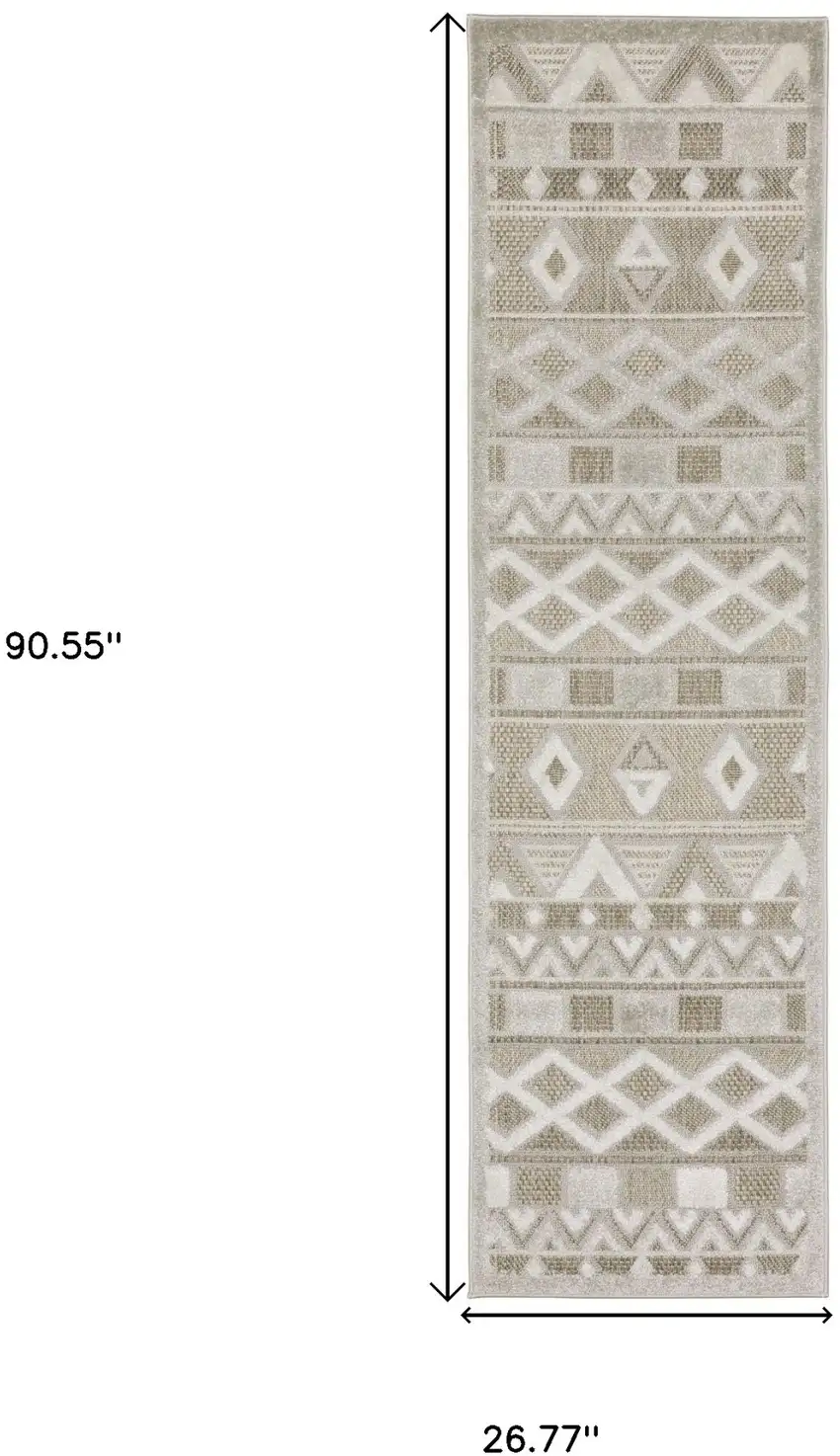 8' Beige And Gray Geometric Runner Rug Photo 3