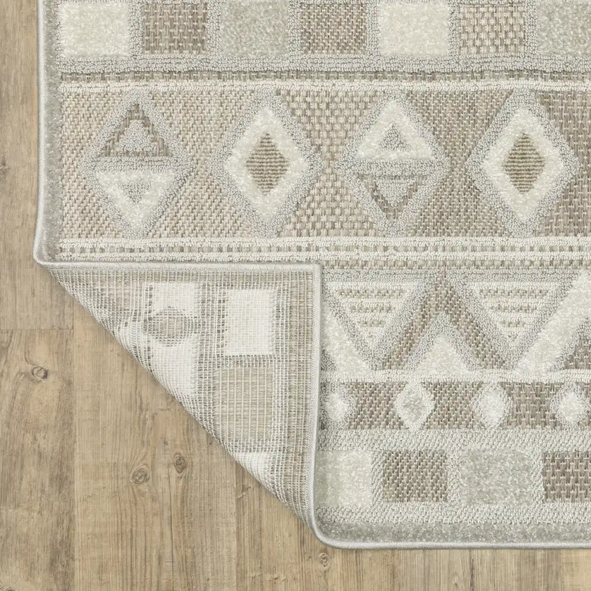 8' Beige And Gray Geometric Runner Rug Photo 9