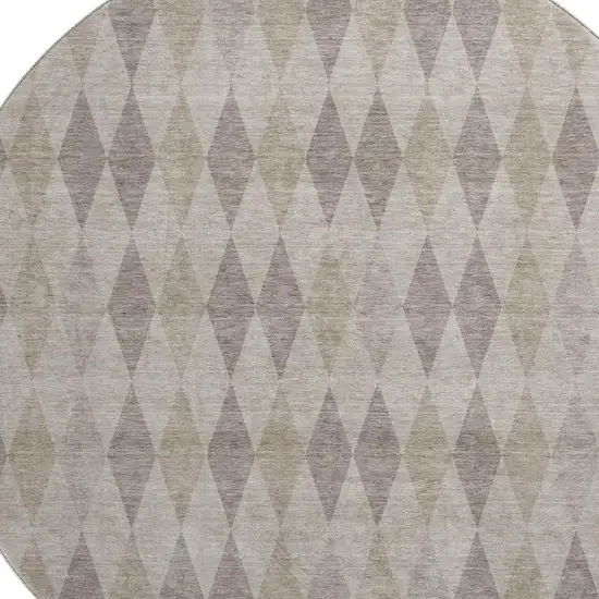 8' Beige And Gray Geometric Washable Round Rug With UV Protection Photo 3