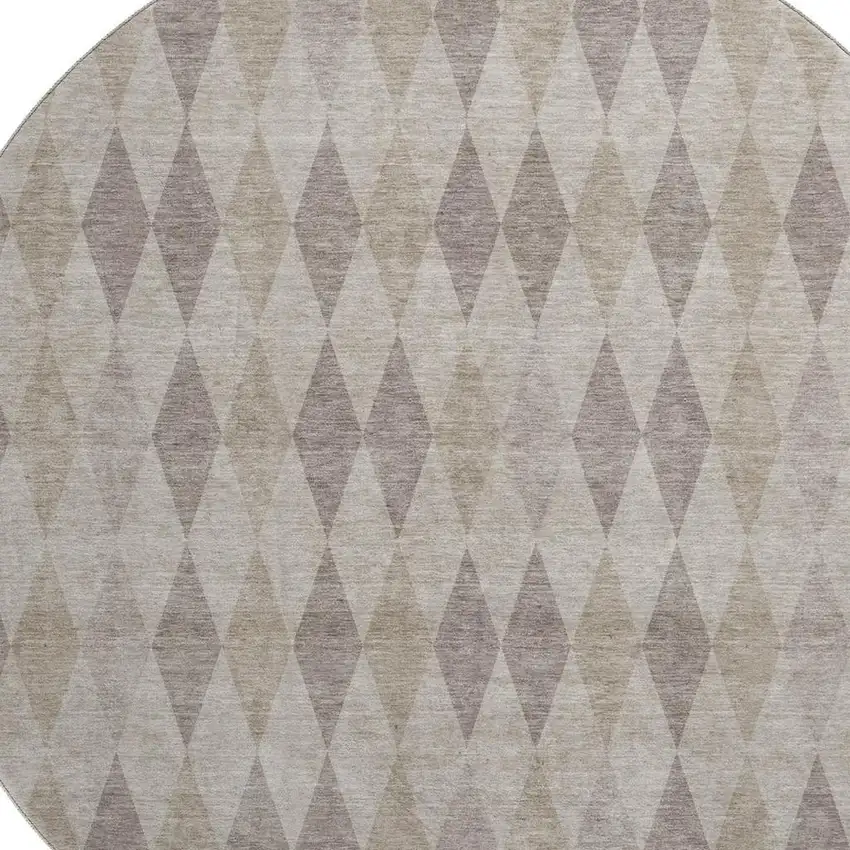 8' Beige And Gray Geometric Washable Round Rug With UV Protection Photo 3
