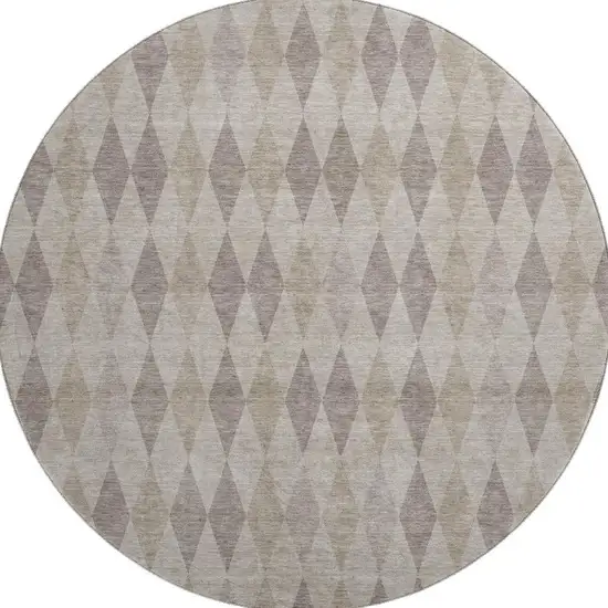8' Beige And Gray Geometric Washable Round Rug With UV Protection Photo 4