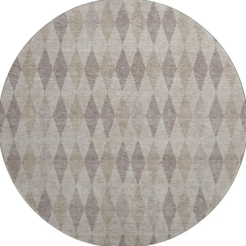 8' Beige And Gray Geometric Washable Round Rug With UV Protection Photo 4