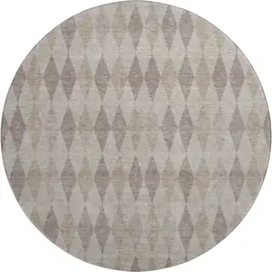 Photo of 8' Beige And Gray Geometric Washable Round Rug With UV Protection