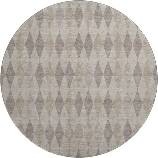 8' Beige And Gray Geometric Washable Round Rug With UV Protection Photo 1