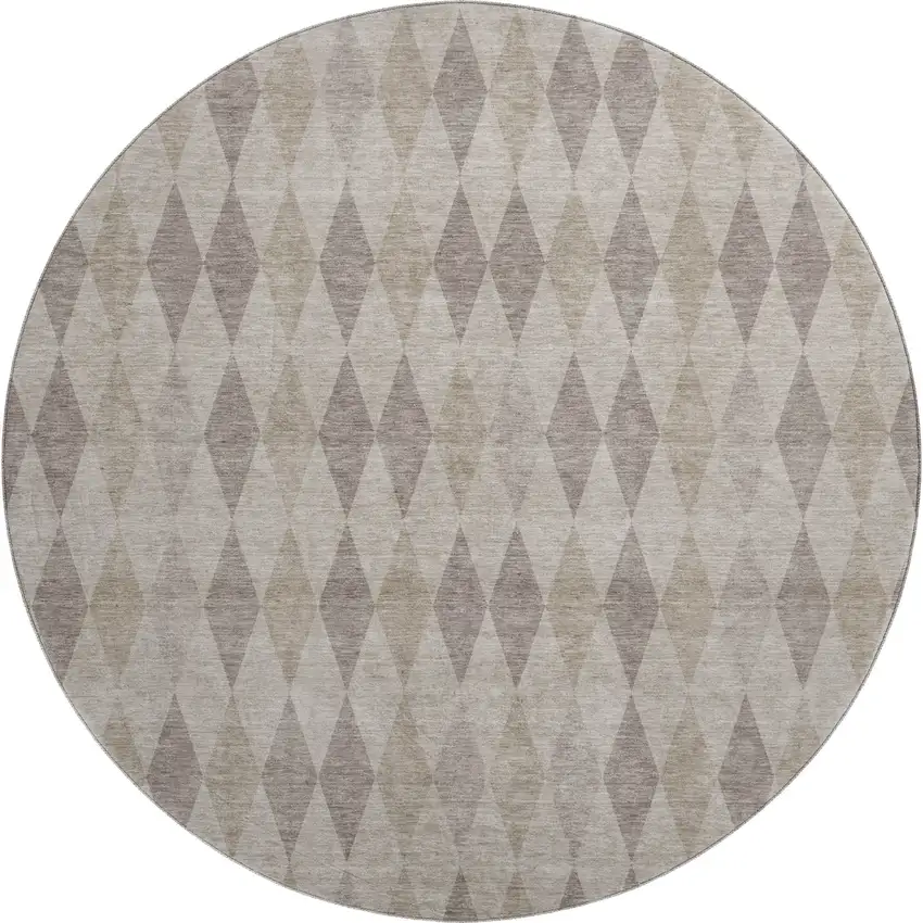 8' Beige And Gray Geometric Washable Round Rug With UV Protection Photo 1