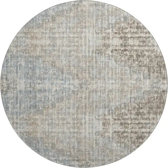 8' Beige And Gray Geometric Washable Round Rug With UV Protection Photo 1