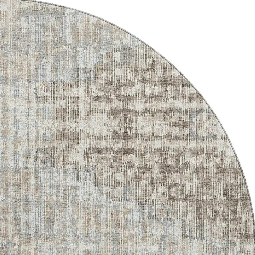 8' Beige And Gray Geometric Washable Round Rug With UV Protection Photo 4