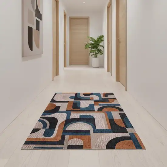 10' Beige And Gray Geometric Washable Runner Rug Photo 1