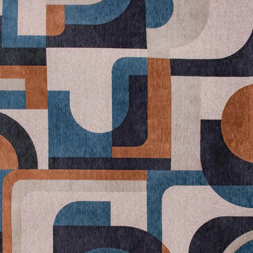 10' Beige And Gray Geometric Washable Runner Rug Photo 8