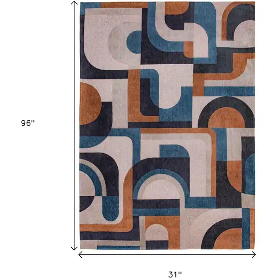 10' Beige And Gray Geometric Washable Runner Rug Photo 9