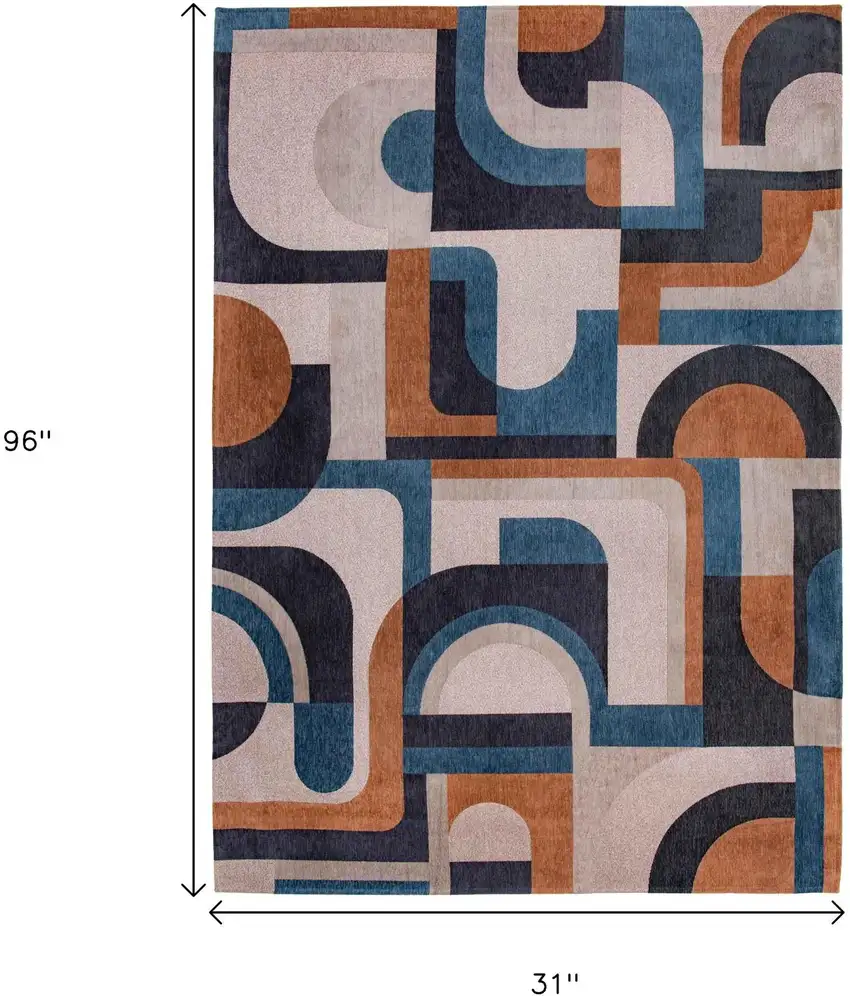 10' Beige And Gray Geometric Washable Runner Rug Photo 9