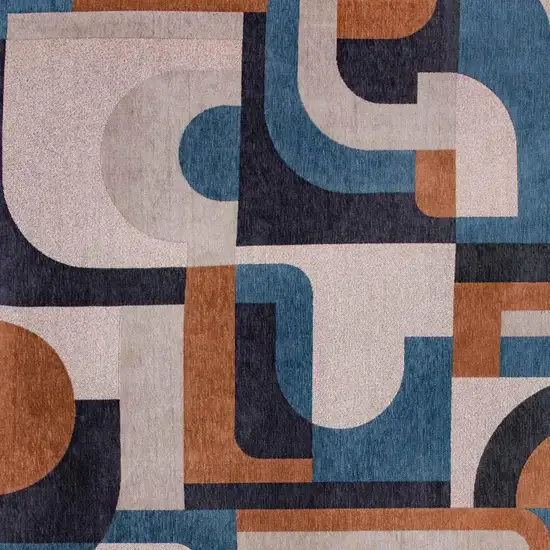 10' Beige And Gray Geometric Washable Runner Rug Photo 3