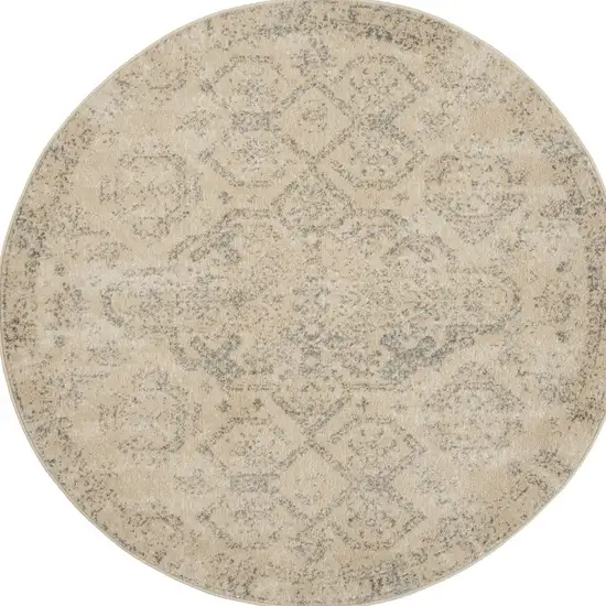 4' Beige And Gray Oriental Distressed Round Rug Photo 5