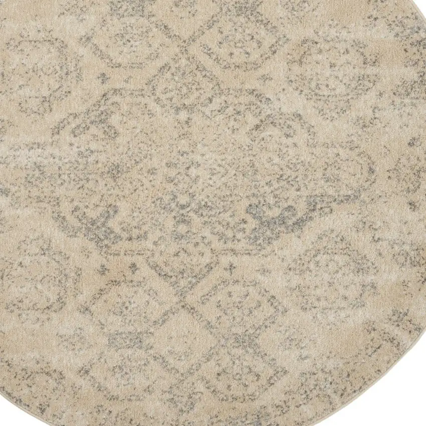 4' Beige And Gray Oriental Distressed Round Rug Photo 4