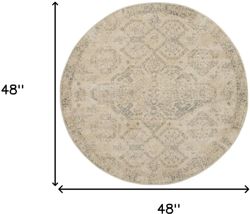 4' Beige And Gray Oriental Distressed Round Rug Photo 3
