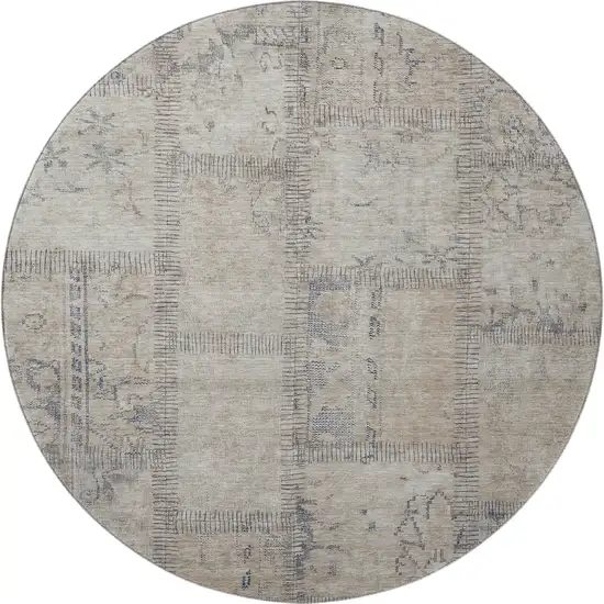 8' Beige And Gray Patchwork Washable Round Rug With UV Protection Photo 2