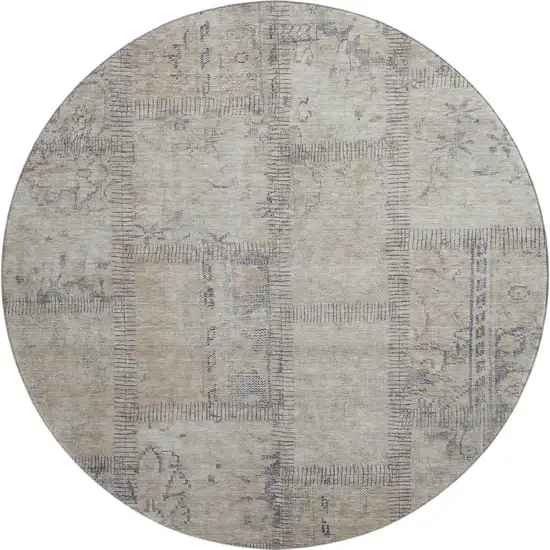 8' Beige And Gray Patchwork Washable Round Rug With UV Protection Photo 1