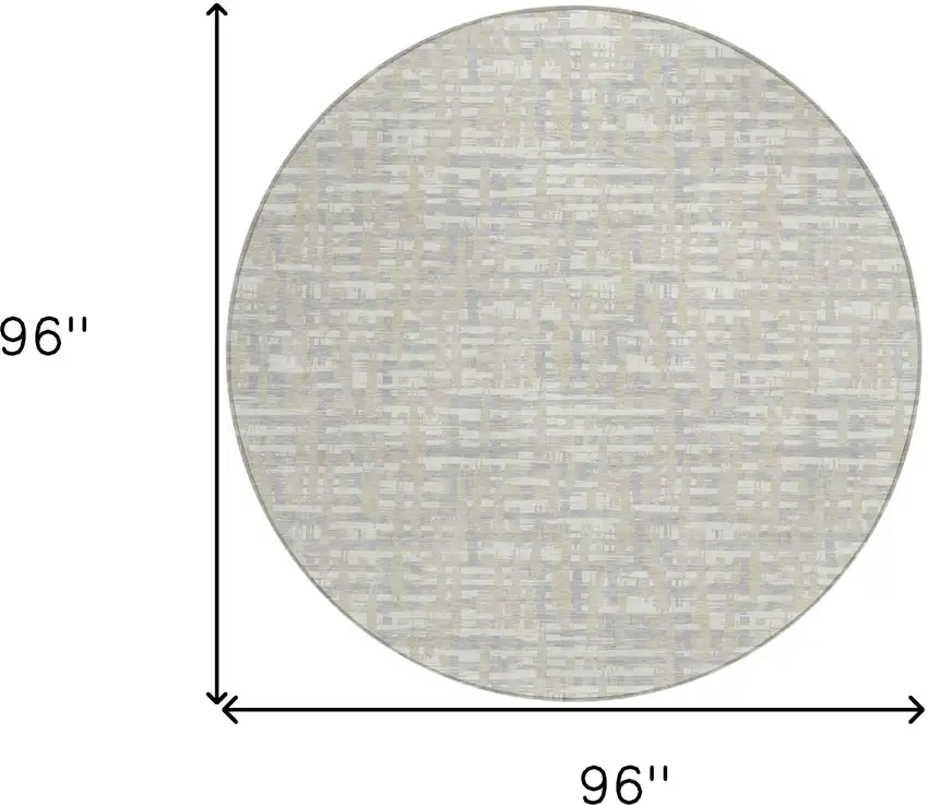 8' Beige And Gray Round Abstract Washable Indoor Outdoor Area Rug Photo 9