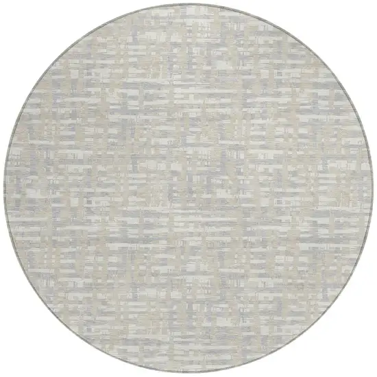 8' Beige And Gray Round Abstract Washable Indoor Outdoor Area Rug Photo 5