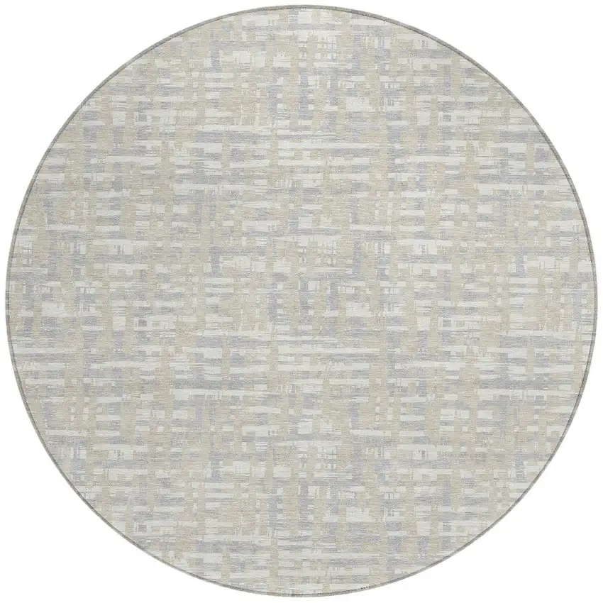 8' Beige And Gray Round Abstract Washable Indoor Outdoor Area Rug Photo 5
