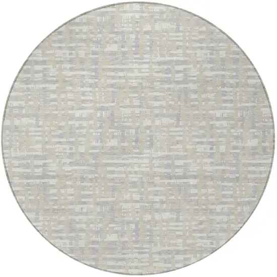 8' Beige And Gray Round Abstract Washable Indoor Outdoor Area Rug Photo 6