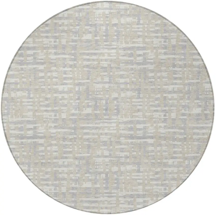 8' Beige And Gray Round Abstract Washable Indoor Outdoor Area Rug Photo 6