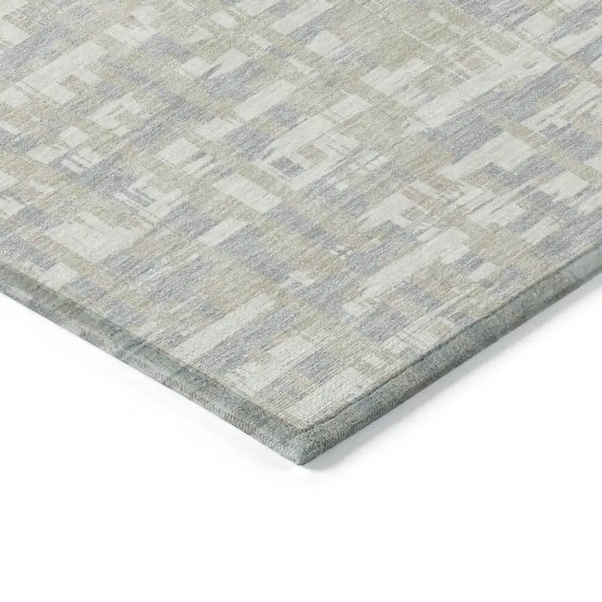 8' Beige And Gray Round Abstract Washable Indoor Outdoor Area Rug Photo 4