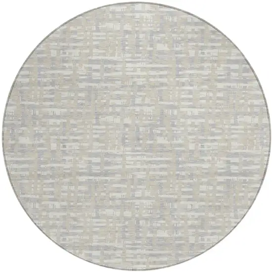 8' Beige And Gray Round Abstract Washable Indoor Outdoor Area Rug Photo 2