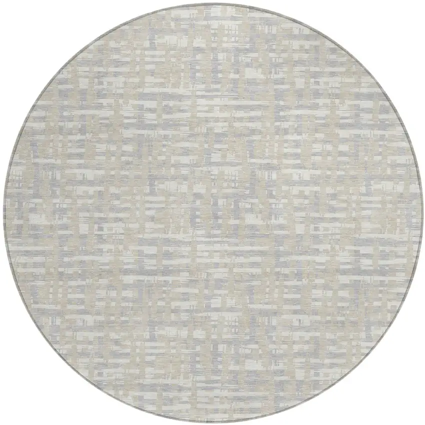 8' Beige And Gray Round Abstract Washable Indoor Outdoor Area Rug Photo 2