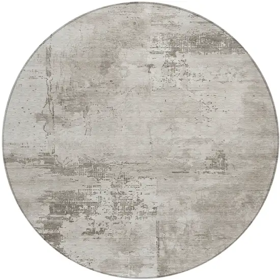 8' Beige And Gray Round Abstract Washable Indoor Outdoor Area Rug Photo 2