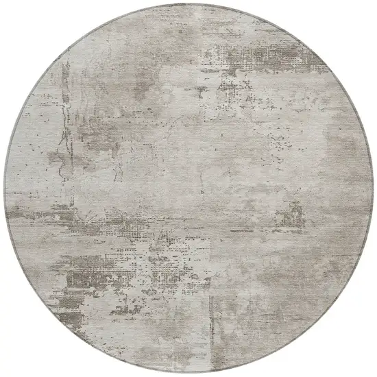 8' Beige And Gray Round Abstract Washable Indoor Outdoor Area Rug Photo 5