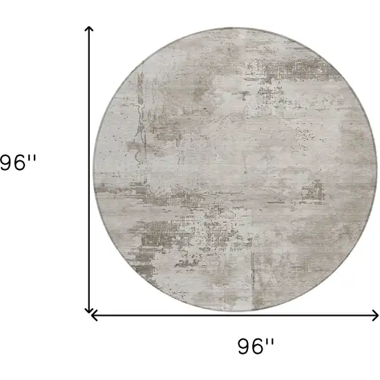 8' Beige And Gray Round Abstract Washable Indoor Outdoor Area Rug Photo 9