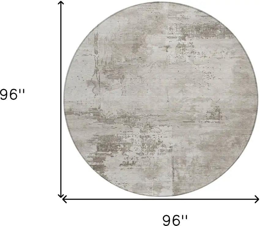 8' Beige And Gray Round Abstract Washable Indoor Outdoor Area Rug Photo 9