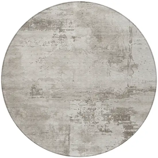 8' Beige And Gray Round Abstract Washable Indoor Outdoor Area Rug Photo 6