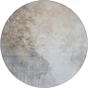 Photo of 8' Beige And Gray Round Abstract Washable Indoor Outdoor Area Rug