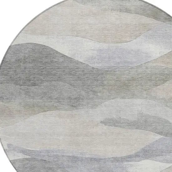 8' Beige And Gray Round Abstract Washable Indoor Outdoor Area Rug Photo 4