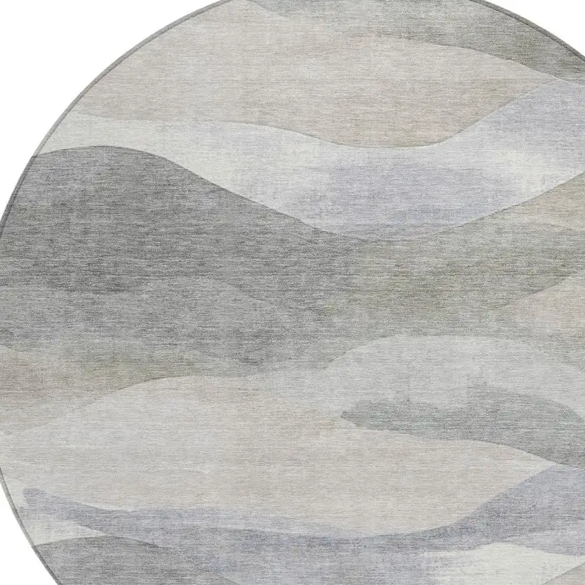 8' Beige And Gray Round Abstract Washable Indoor Outdoor Area Rug Photo 4