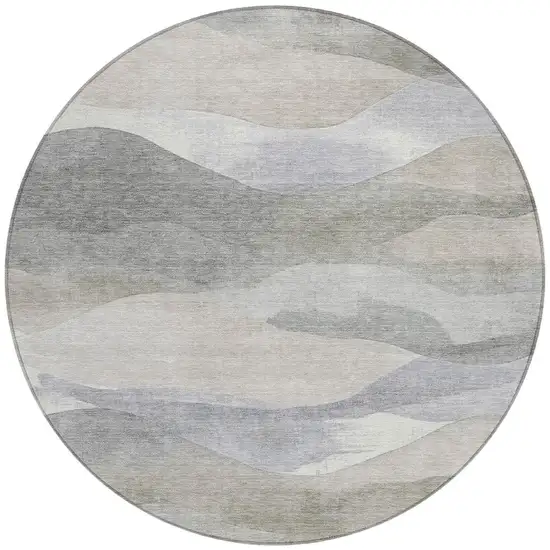 8' Beige And Gray Round Abstract Washable Indoor Outdoor Area Rug Photo 3