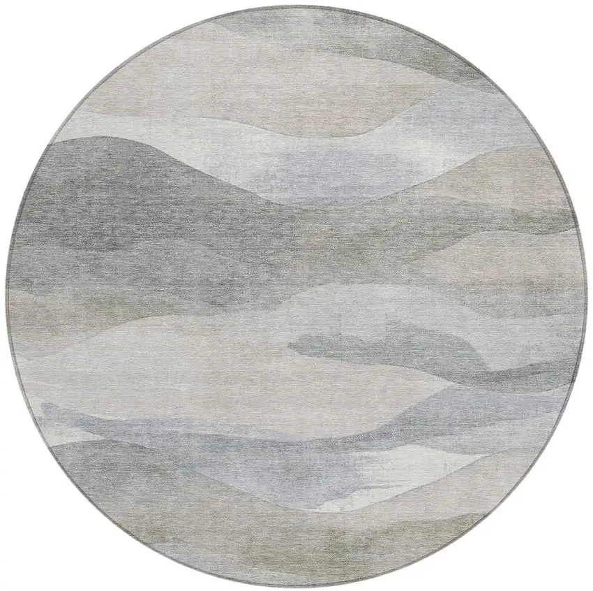 8' Beige And Gray Round Abstract Washable Indoor Outdoor Area Rug Photo 3