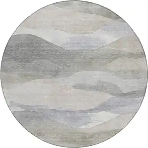 Photo of 8' Beige And Gray Round Abstract Washable Indoor Outdoor Area Rug